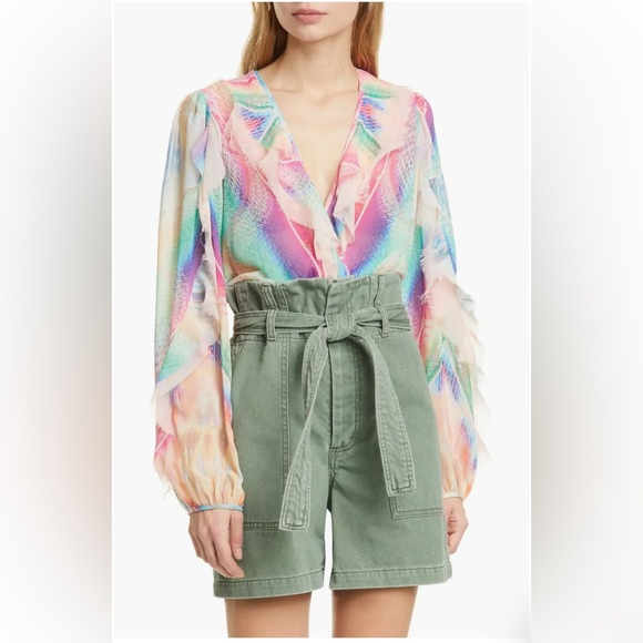 Le Superbe Good Vibrations Print Ruffle Blouse M - Picture 4 of 12